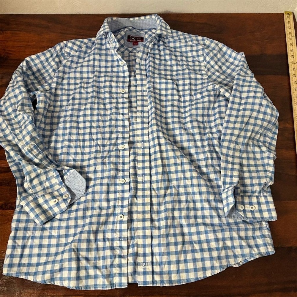Johnston & Murray Men's Blue Plaid Long Sleeve Button-Up Shirt Size L‎ Casual